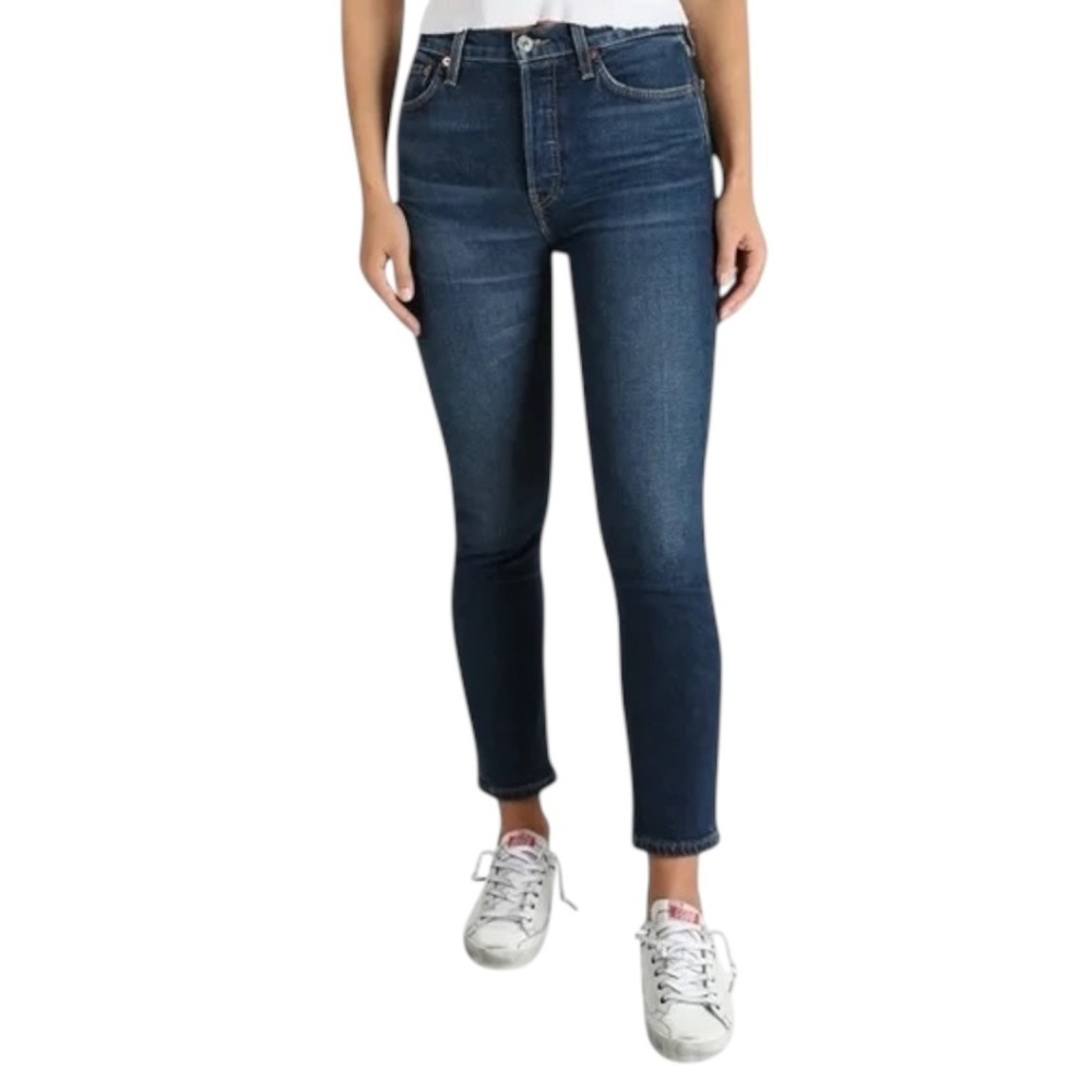 RE/DONE Originals High Rise Ankle Crop Denim Jeans Midnight Blue 28